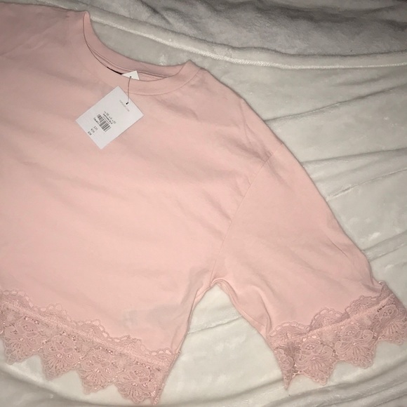 *LAST ONE* Top Shop Light Pink Crop Tee Lace Trim - Picture 5 of 8